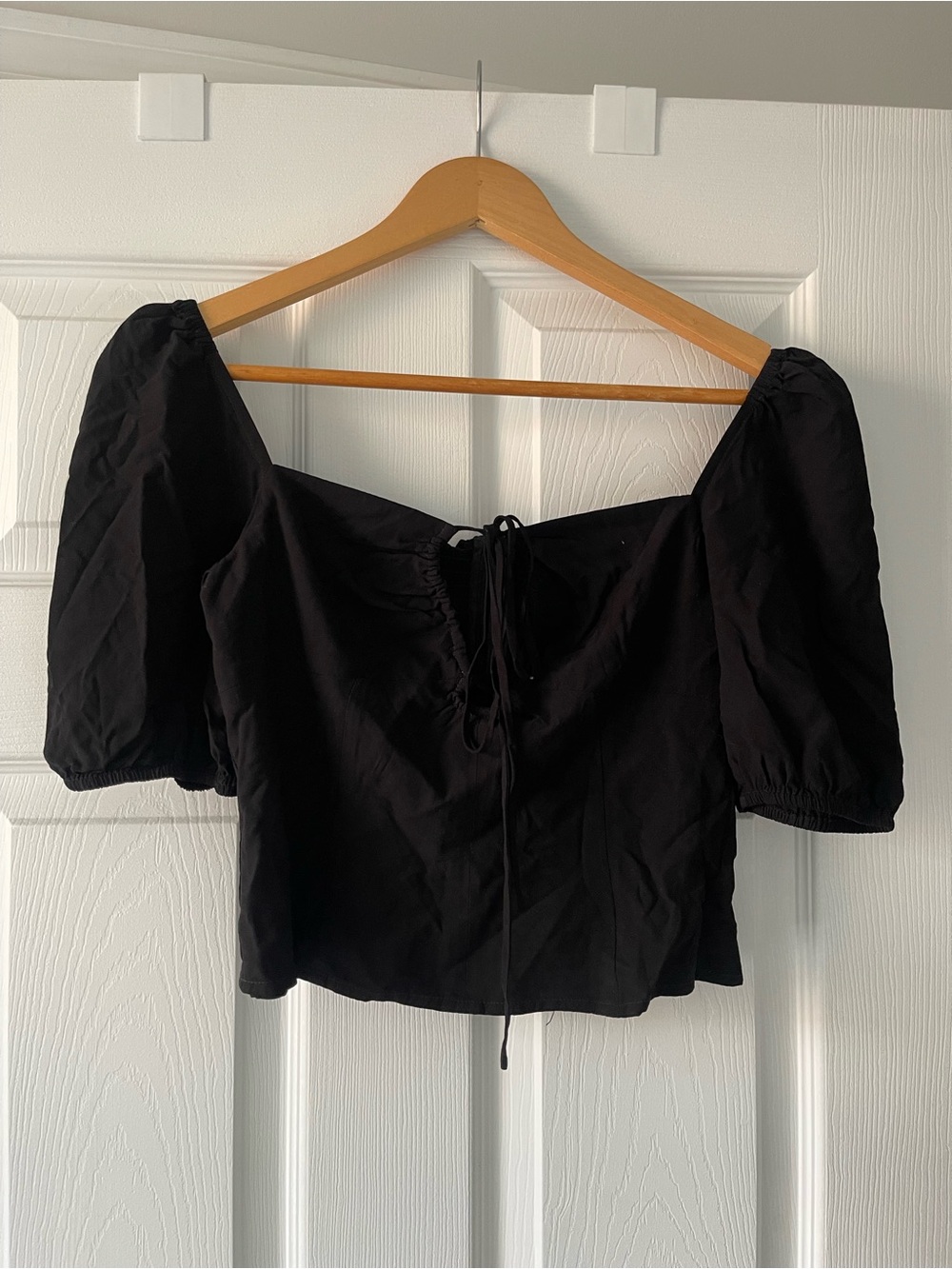 Black Puff Sleeve Square Neck Women's Top